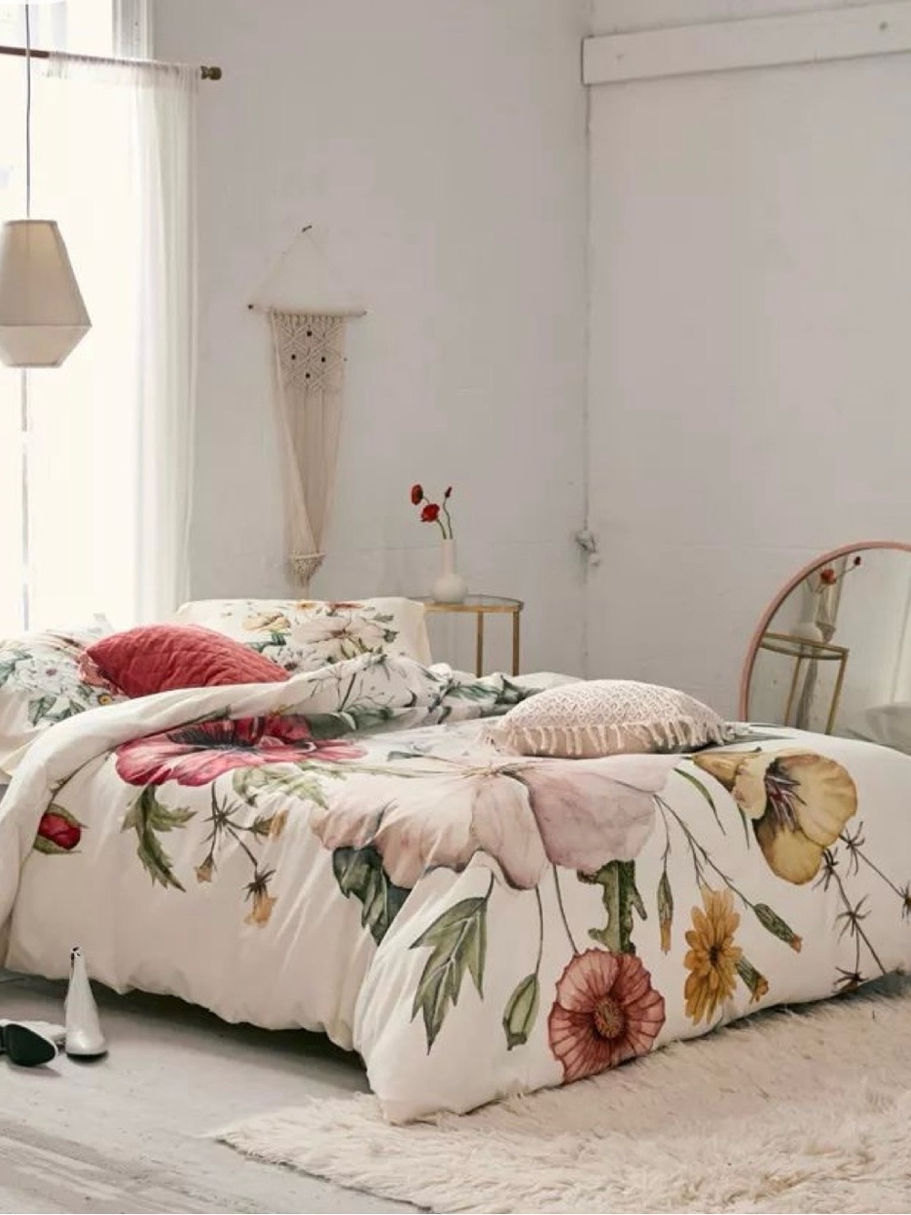 Urban Outfitters Cream Duvet Cover with Large Watercolor Floral Print